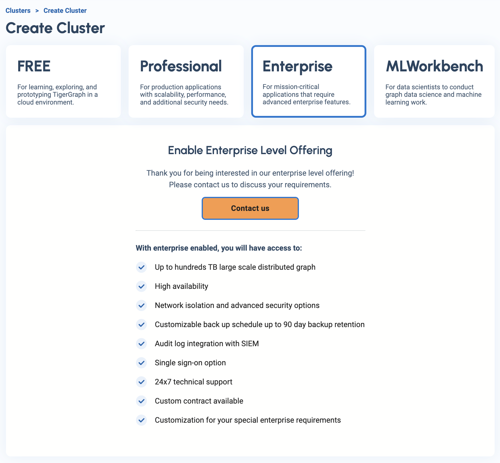 enterprise tier clusters