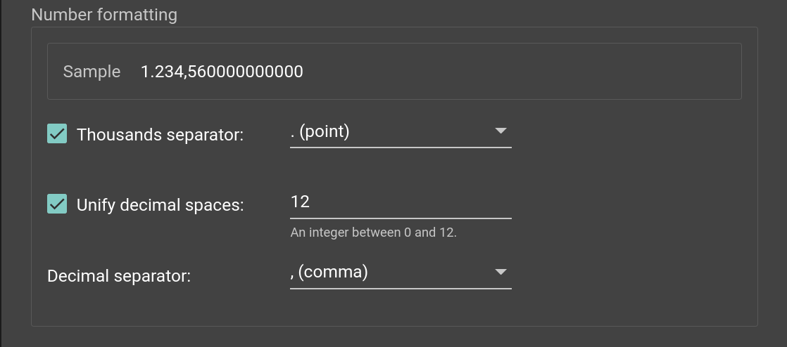 number formatting settings