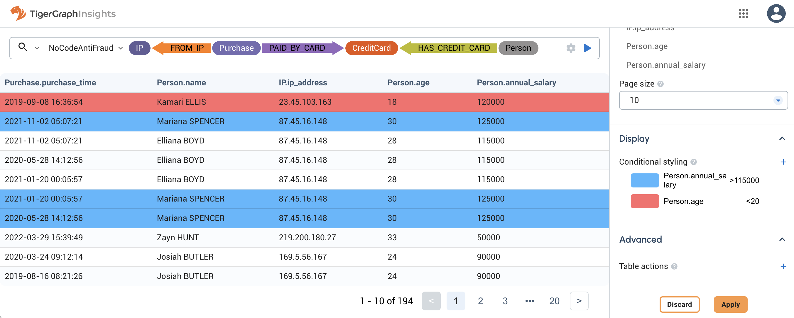 table conditional styling