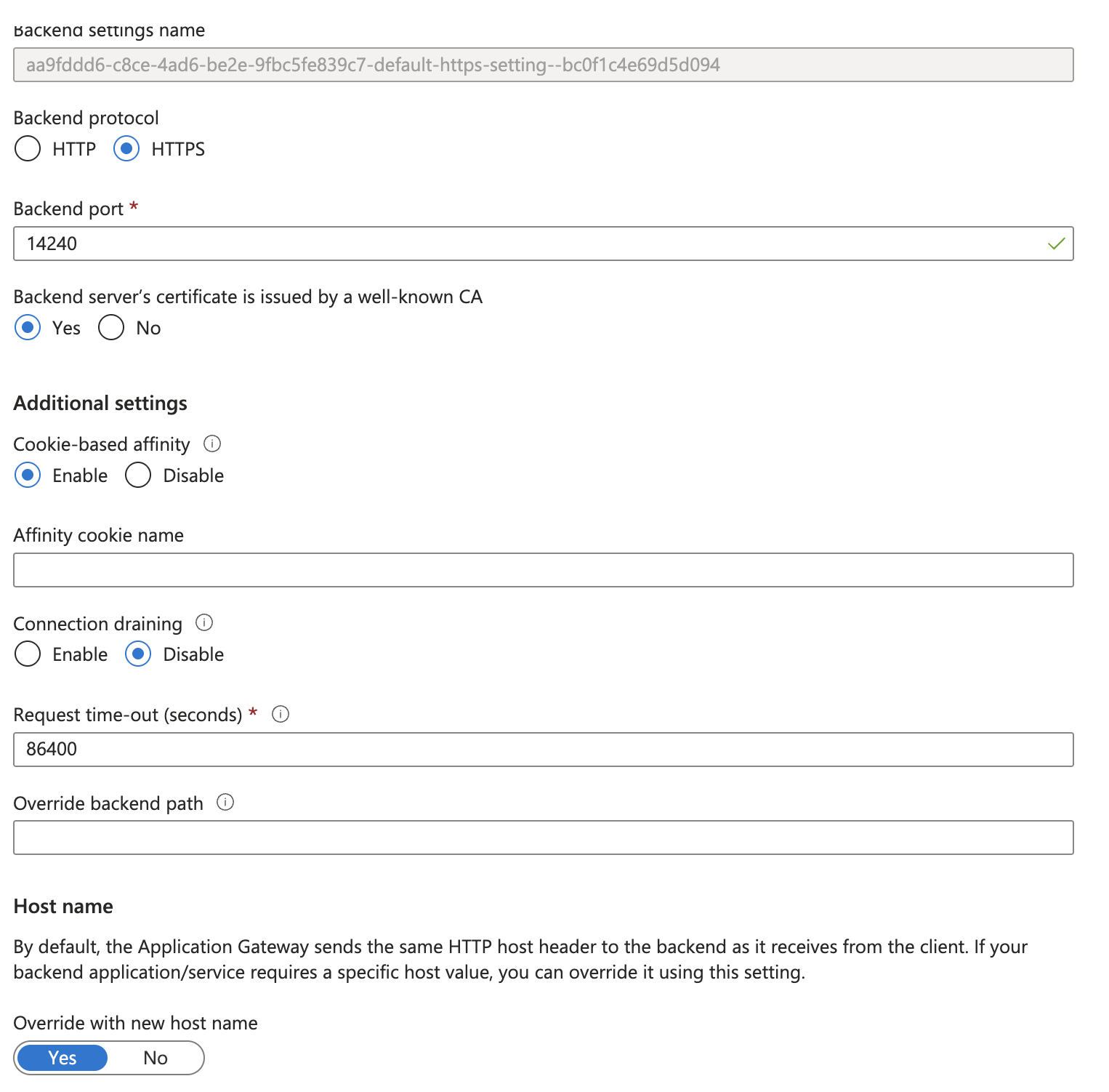 azure backend settings