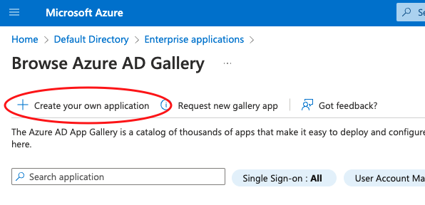 Screenshot of the Create your own application button in Azure