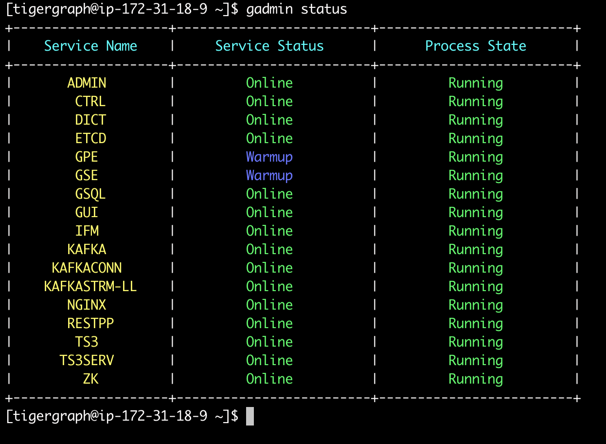 Gadmin status after running gadmin start